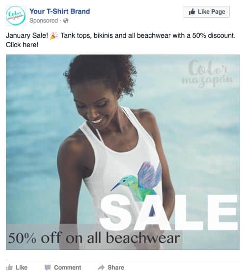 Sample Facebook Ad for selling t-shirts on social media