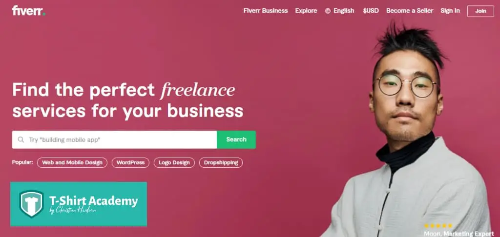 Screenshot of Fiverr home page