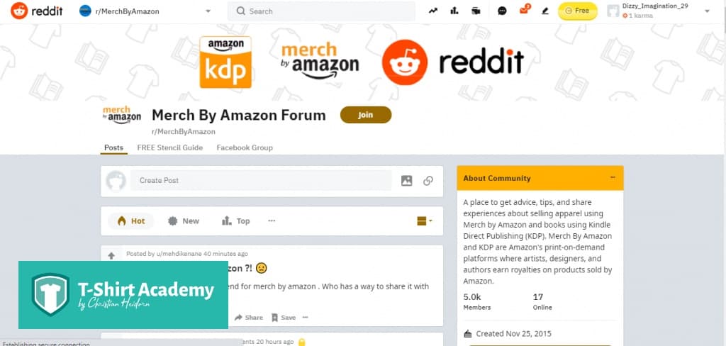 Screenshot of Reddit's Merch by Amazon forum page