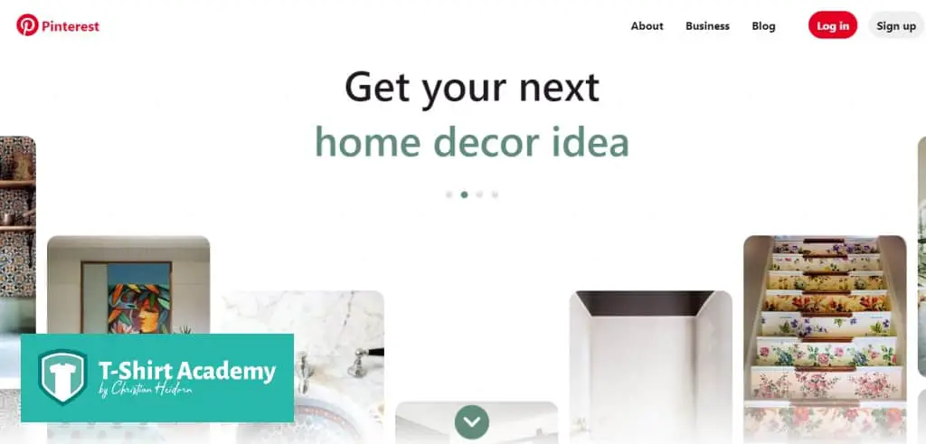 Screenshot of Pinterest home page