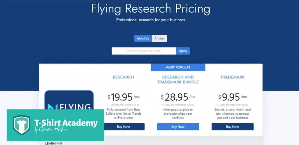 Screenshot of the Flying Upload pricing page