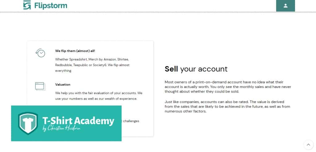 Screenshot of how Flipstorm helps sell your Merch by Amazon account 