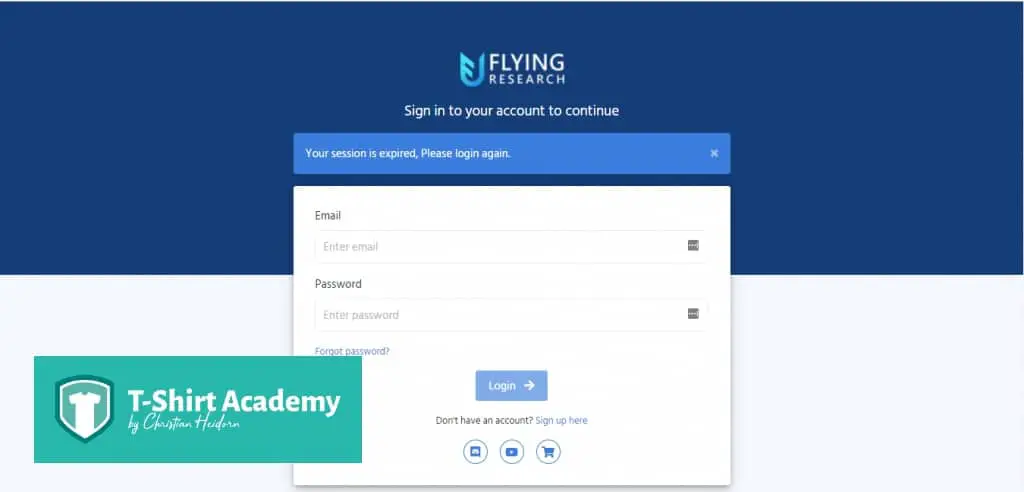 Screenshot of Flying Research signup page