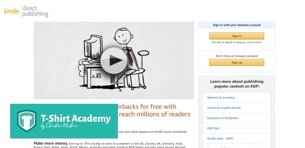 Screenshot of Kindle Direct Publishing home page