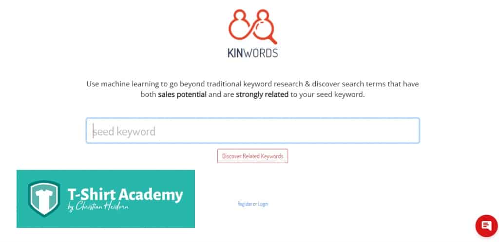 Screenshot of KinWords Amazon Keyword Tool Home Page