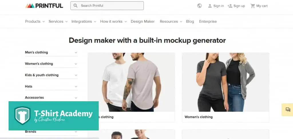 Screenshot of online t-shirt design tool Printful